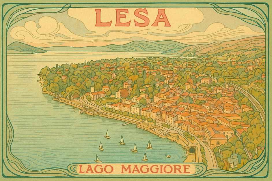 Cartolina Lesa Lago Maggiore Art Noveau